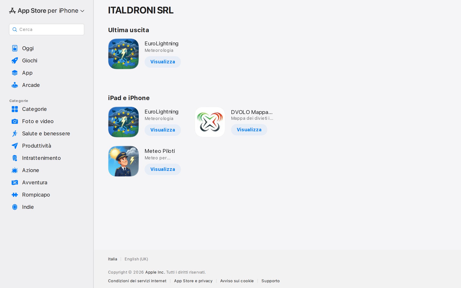 ITALDRONI developer page on the App Store.