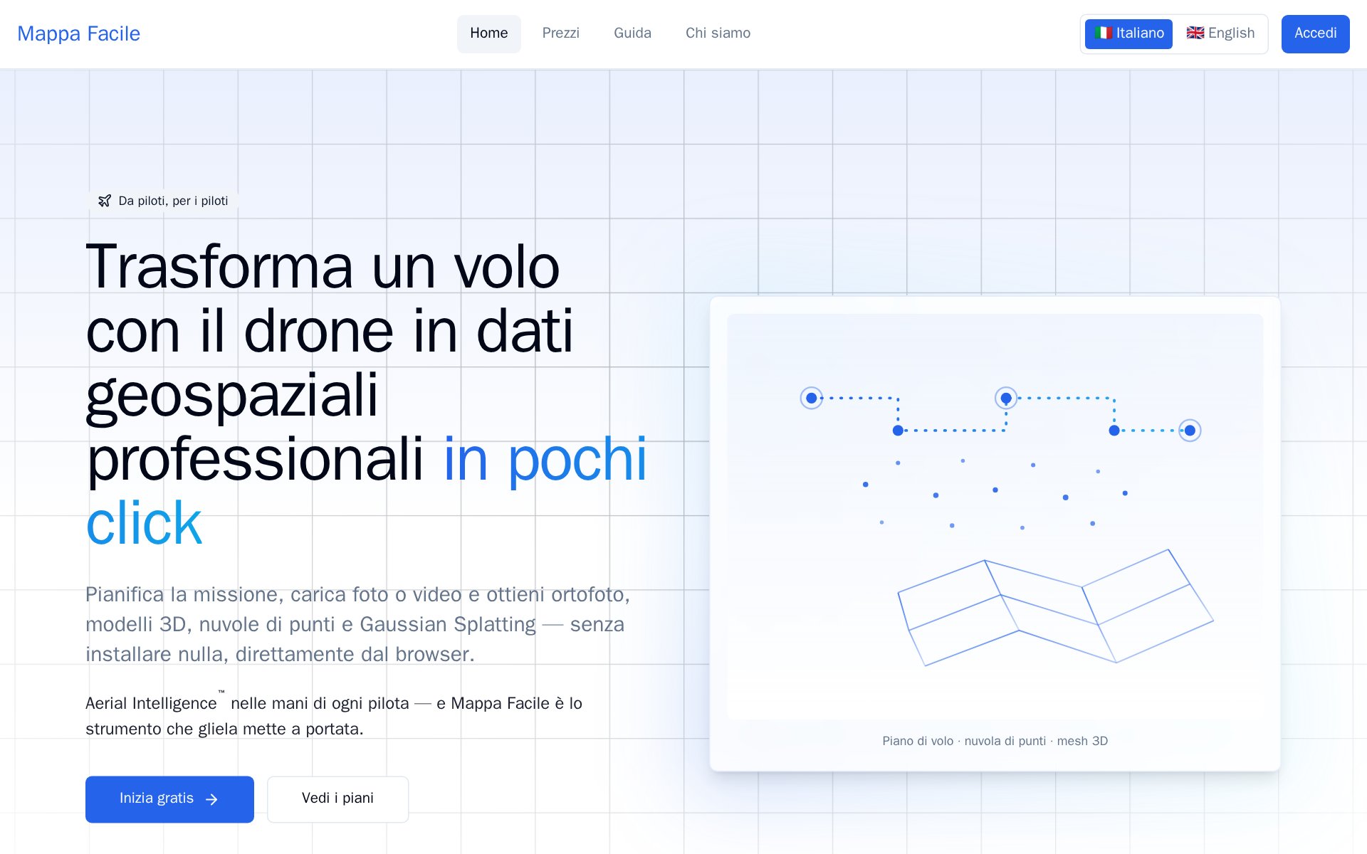 Screenshot of Mappa Facile: georeferenced maps and 3D models.