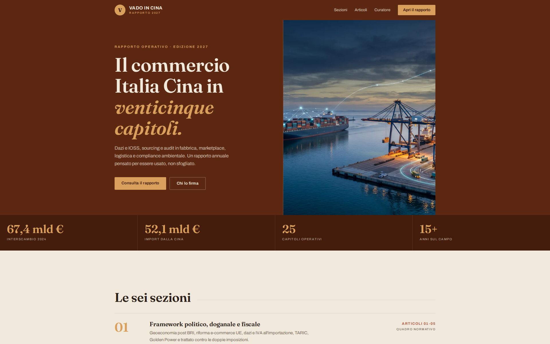 Screenshot of vadoincina.com: the VADO IN CINA business report on Italy-China trade.