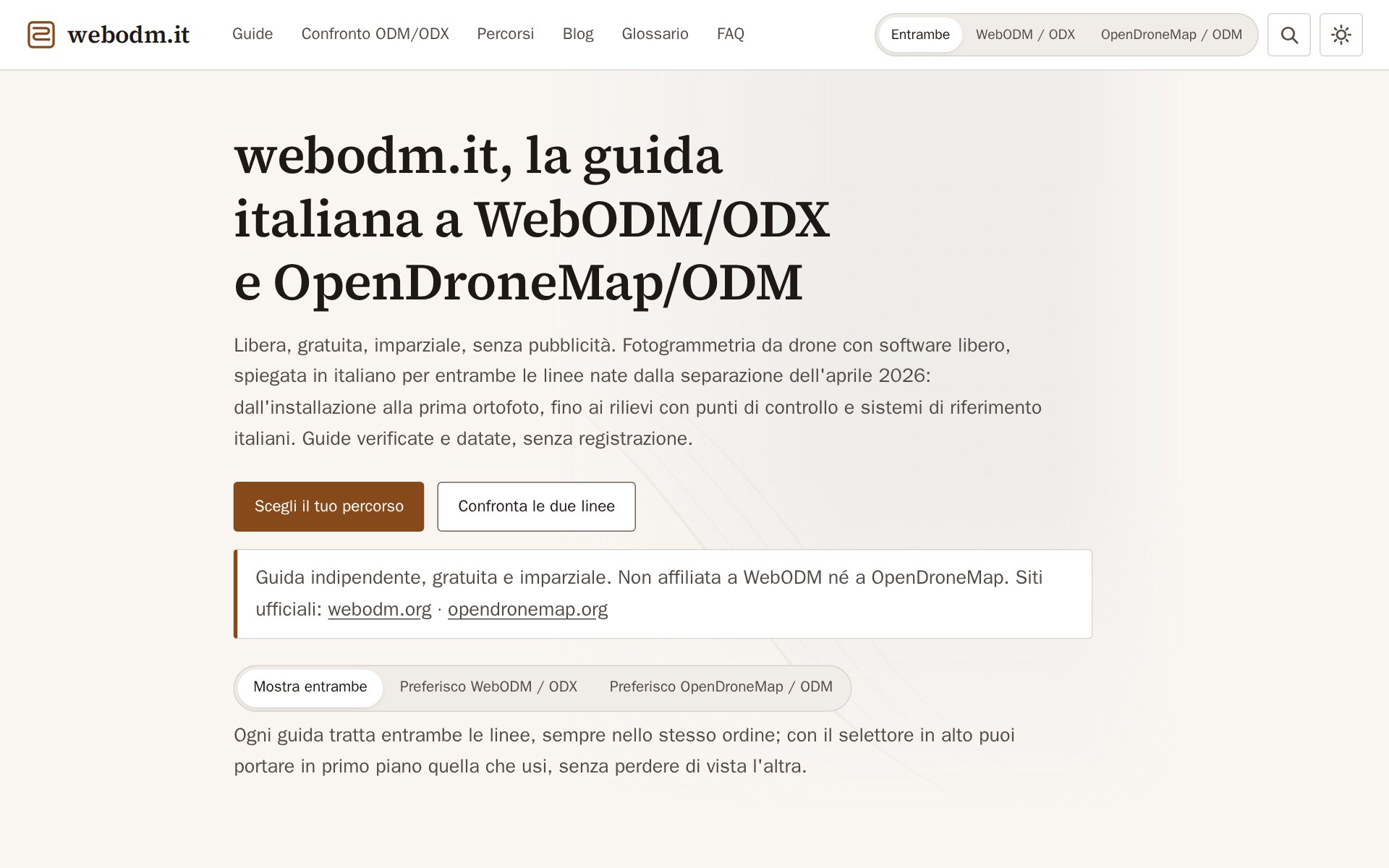 Screenshot of webodm.it, the Italian guide to WebODM and OpenDroneMap.